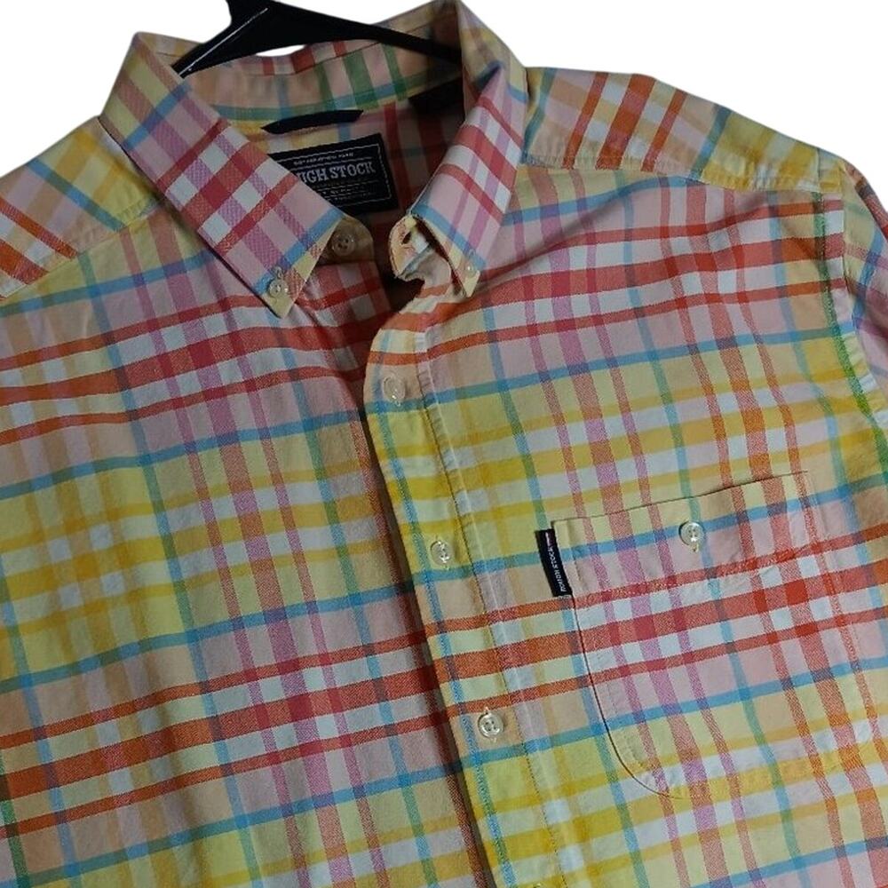 Panhandle Slim Rough Stock Shirt Mens XL Yellow Plaid Western Dress Button Down